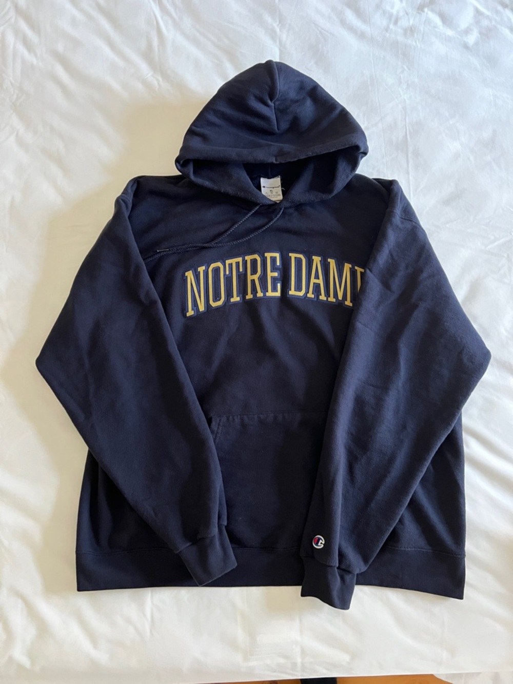 Champion Navy Notre Dame Crewneck Hoodie with Gold Lettering
